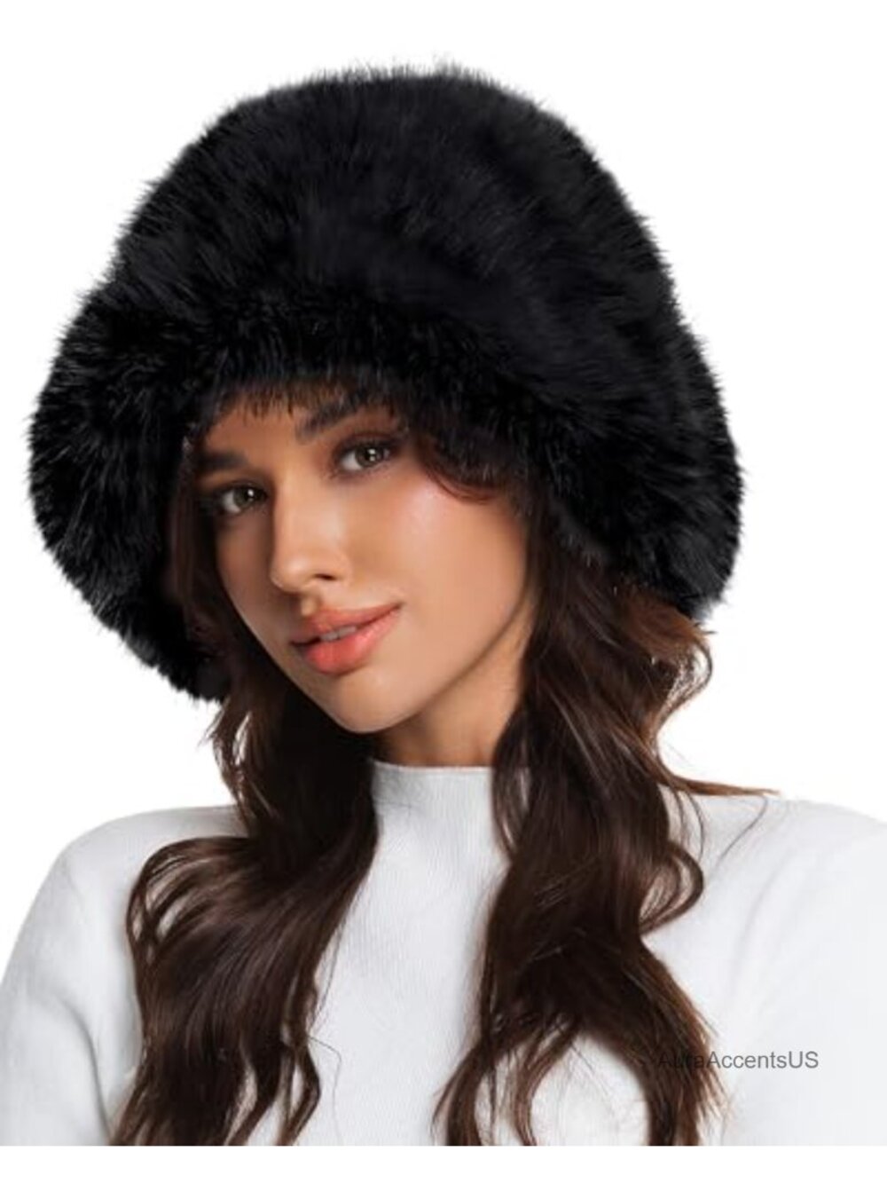 Faux Fur Bucket Hat Womens Wide Brim Adjustable Fuzzy Winter Fashion Hat